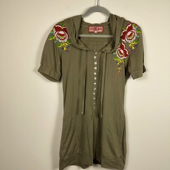 Johnny Was Vintage Tunic/ Dress Floral Embroidered Botton Front Pockets Green - Picture 1 of 9